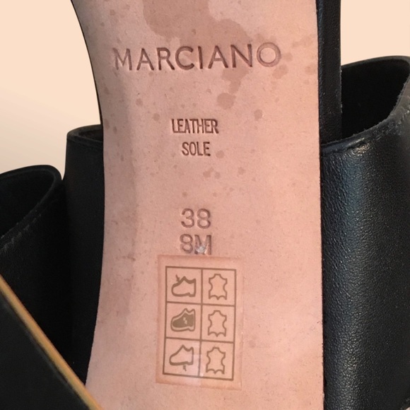 MARCIANO Gold Chain Black Leather Stilettos - Picture 5 of 7